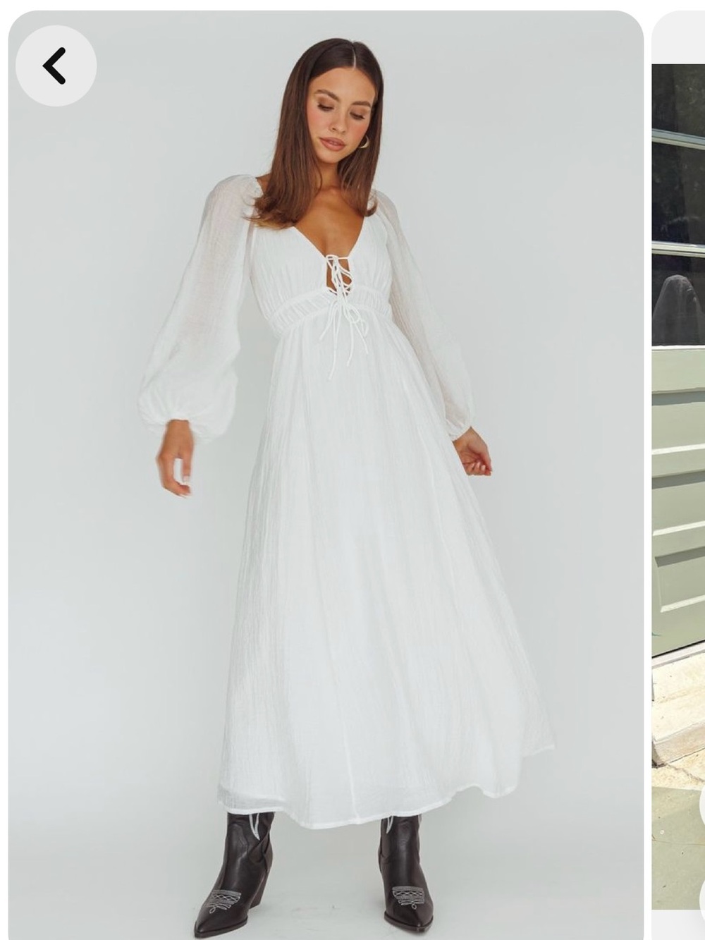 Bohemian Lace-Up White Maxi Dress with Puff Sleeves
